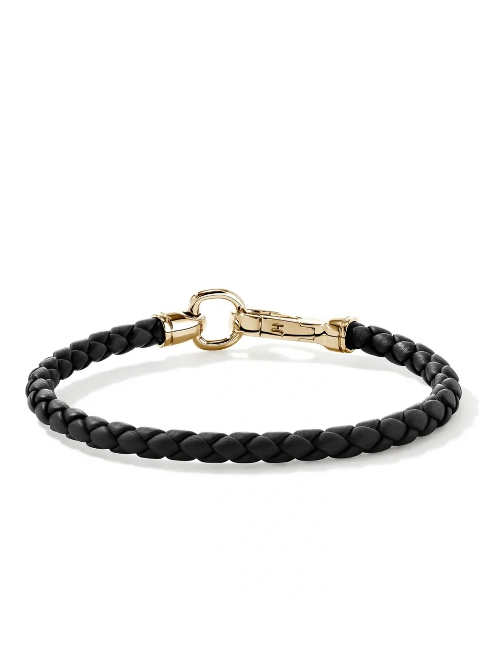 John Hardy Black Braided Leather Bracelet with 14k Gold Clasp Hook 5mm